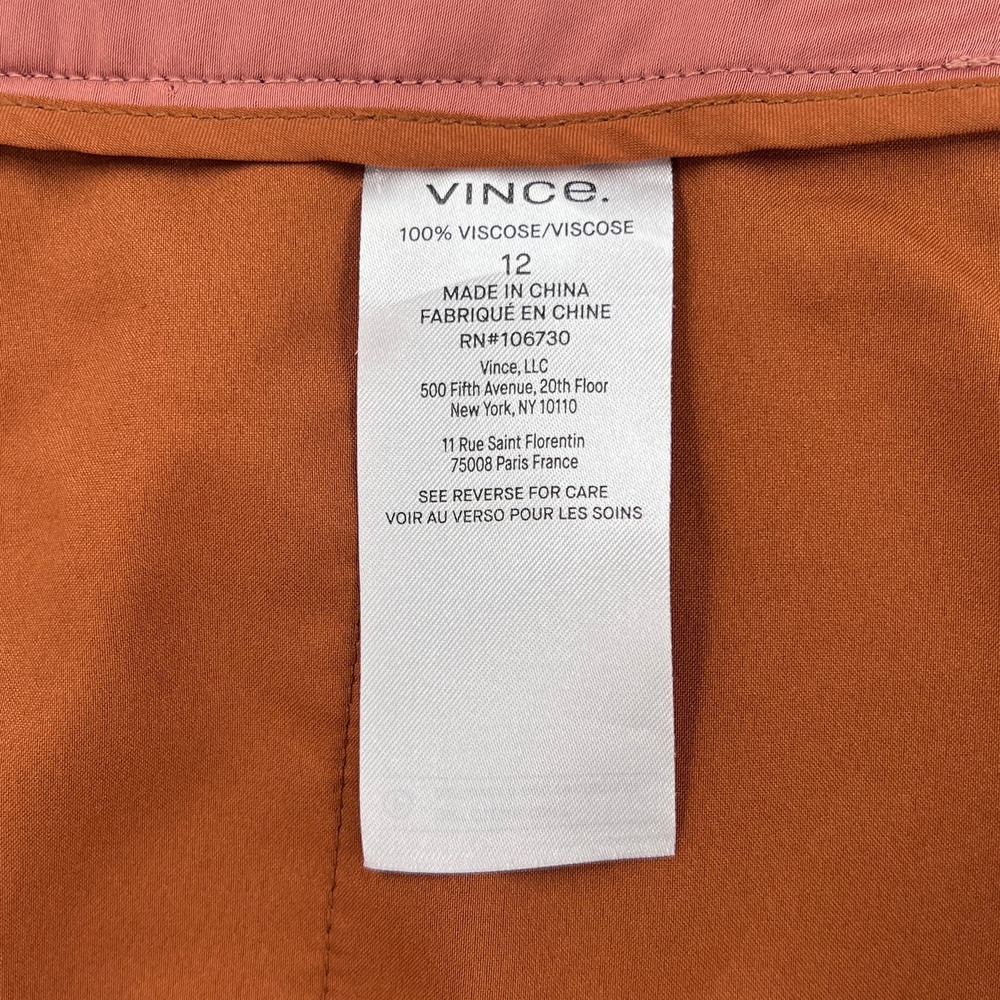 VINCE Satin High Waist Pants Womens 12 Pleated Wide Leg Cropped Silky Dressy - Picture 10 of 16